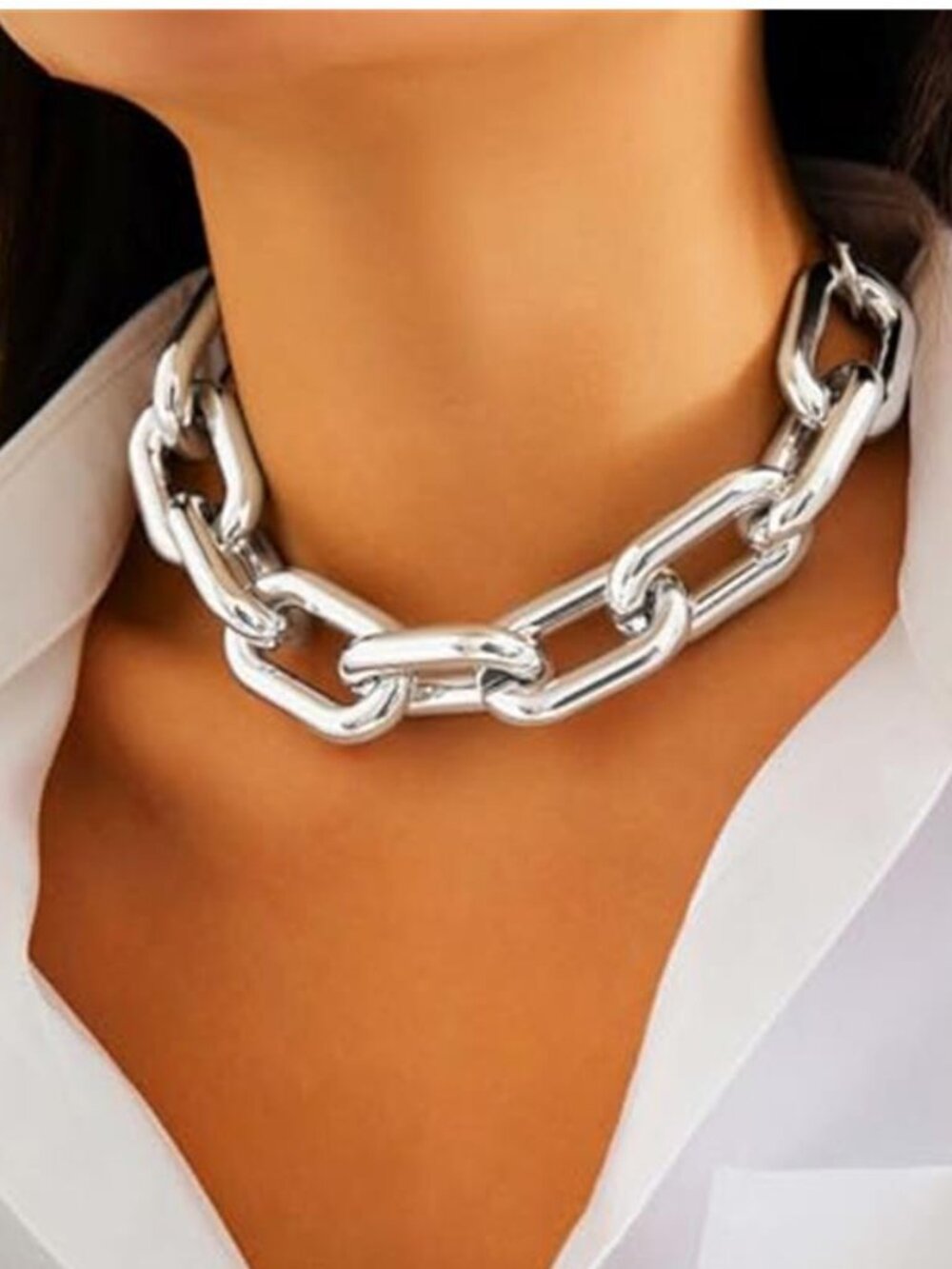 Chunky Choker Necklace Silver Cuba Link Necklaces Chain Punk Hip Hop Necklace
